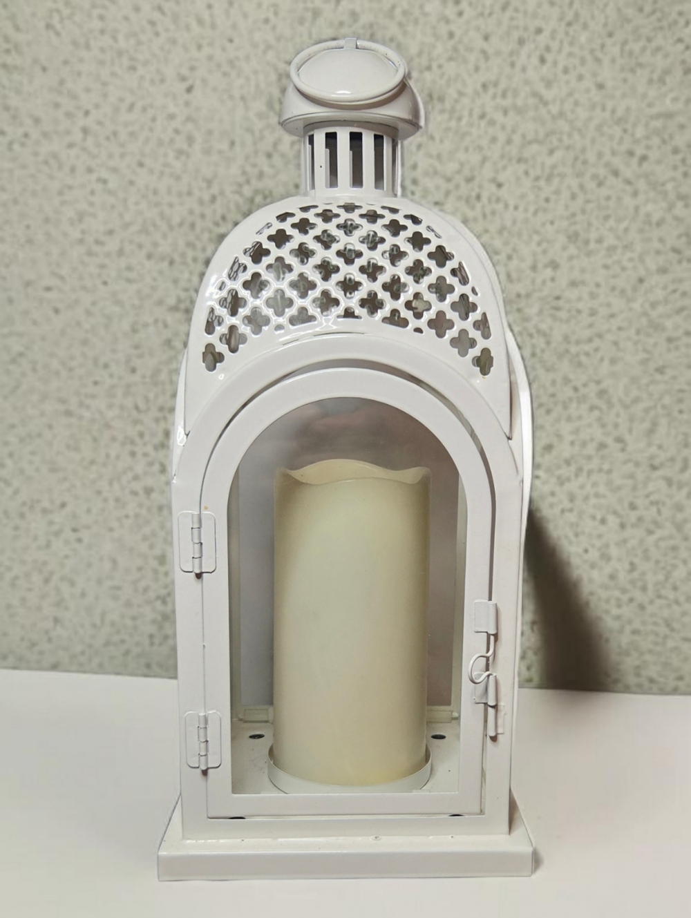 Unbranded Cream Colored Metal Decorative Lantern with LED Candle